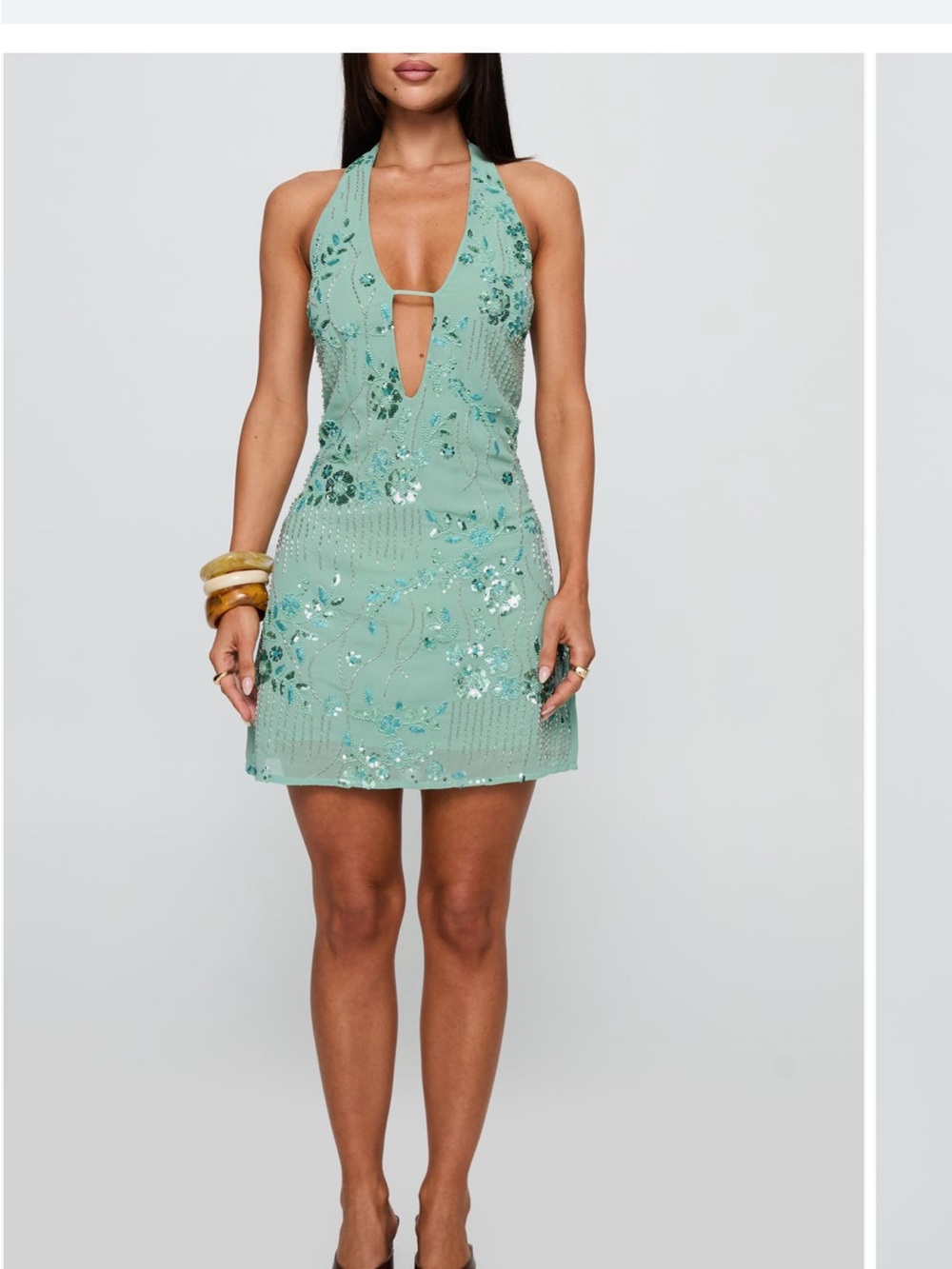 Princess Polly Mint Halter Sequin Mini Dress